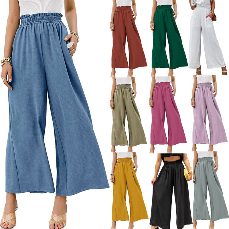 Women's Linen Solid Color High Waist Loose Pants
