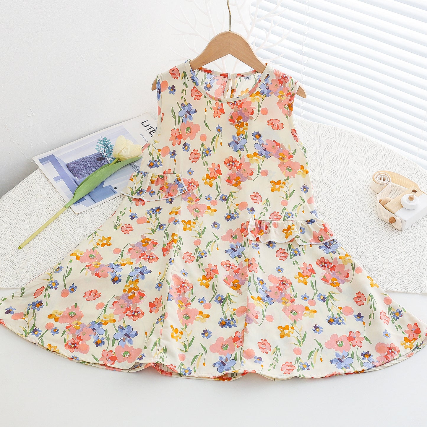 Children's Floral Cotton Thick Summer Medium Large Artificial Children's Dress