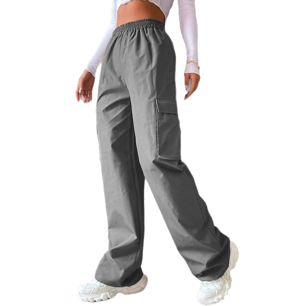 Women's Solid Color High Waist Flip Pocket Casual Pants