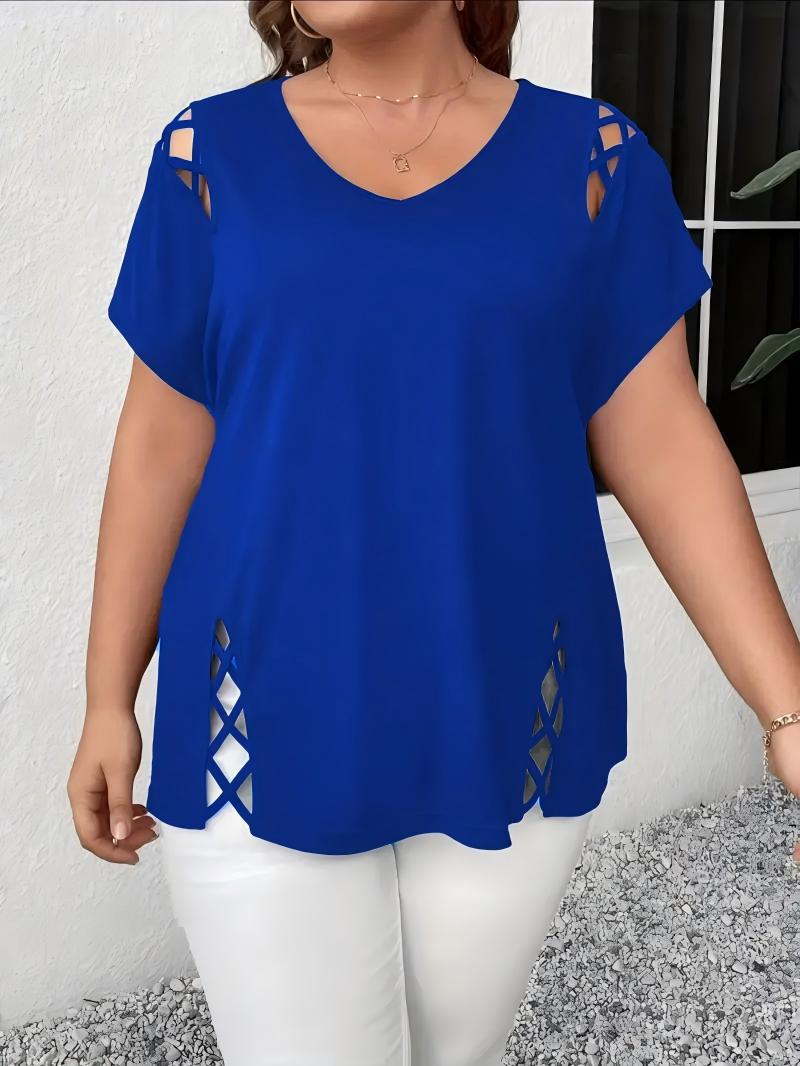 Women's Summer Casual Short-sleeved Shoulder Side Cross Large Size T-shirt