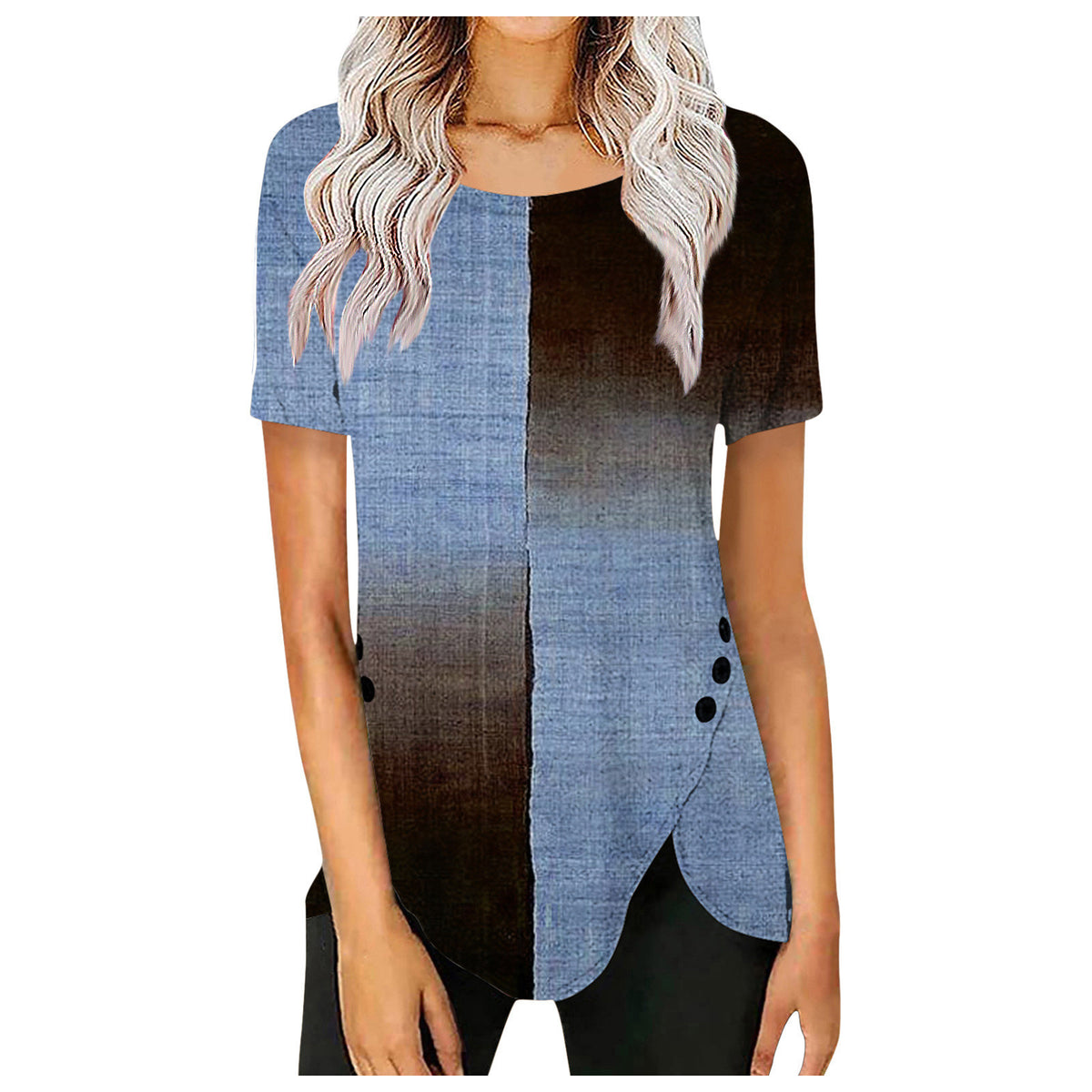 Women's Retro Button Gradient Printing Round Neck Shorts