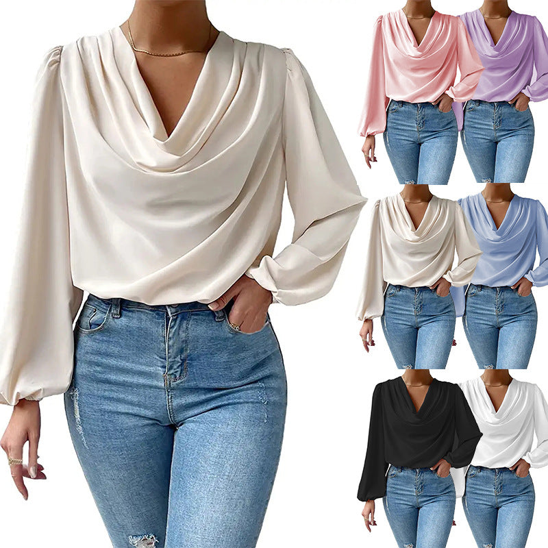 Women's Chiffon Long Sleeve Shirt Loose Pullover Casual Tops