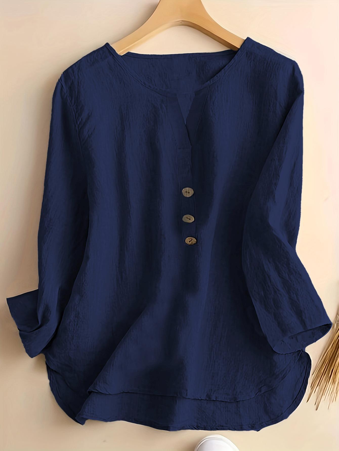 Fashion Ladies Solid Color Notched Collar Shirt Blouse