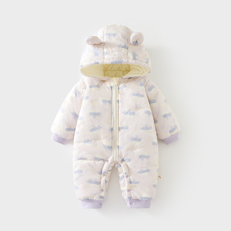 Children's Quilted Outer Wear Jumpsuit Thickened Rompers Hoodie Windproof Jumpsuit, Climbing Suit