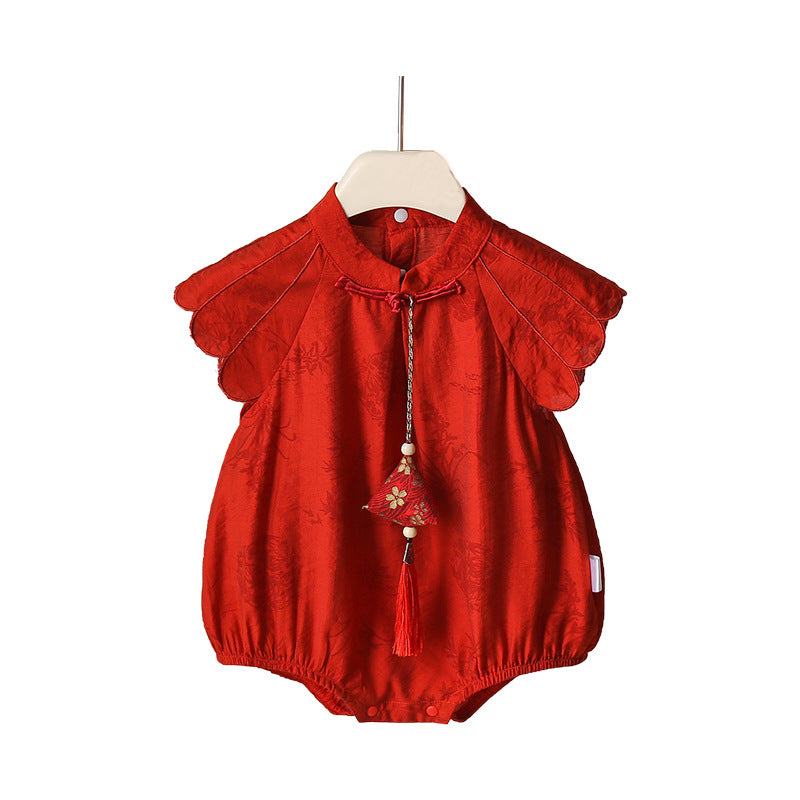 Children's Romper Summer Red Chinese Style Festive Dress Jumpsuit, Climbing Suit