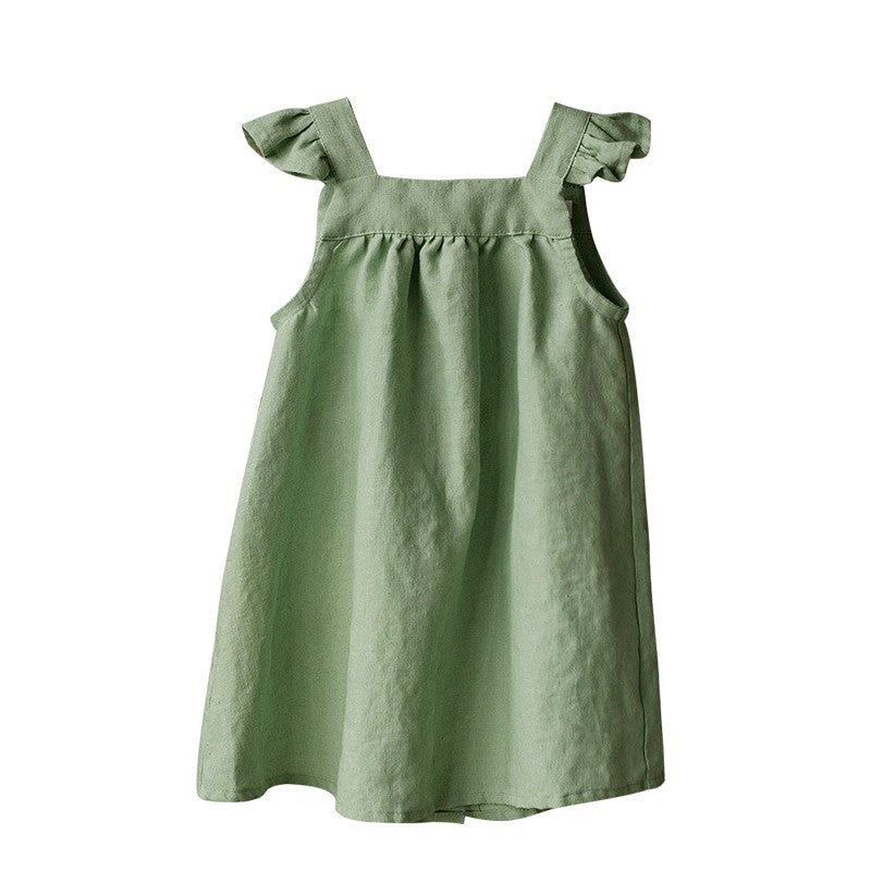 Linen Mori Summer Flounced Sleeve Suspender Skirt Loose Children's Dress