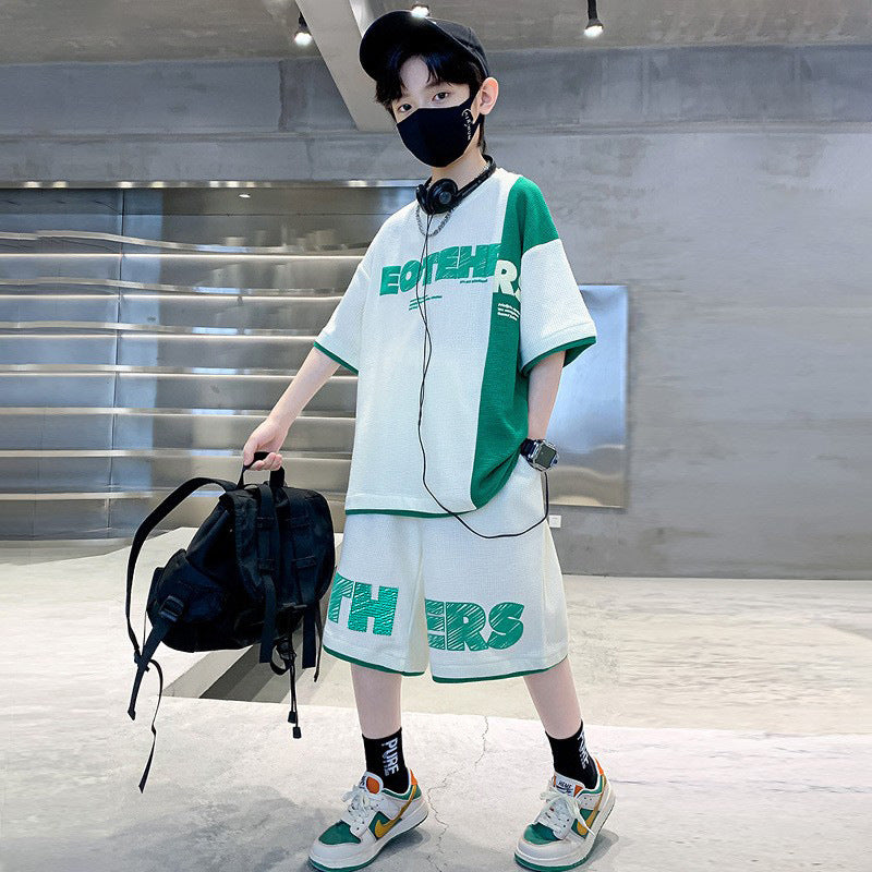 Children's Short Sleeve Western Style Medium Large Boys Waffle Children's Suit