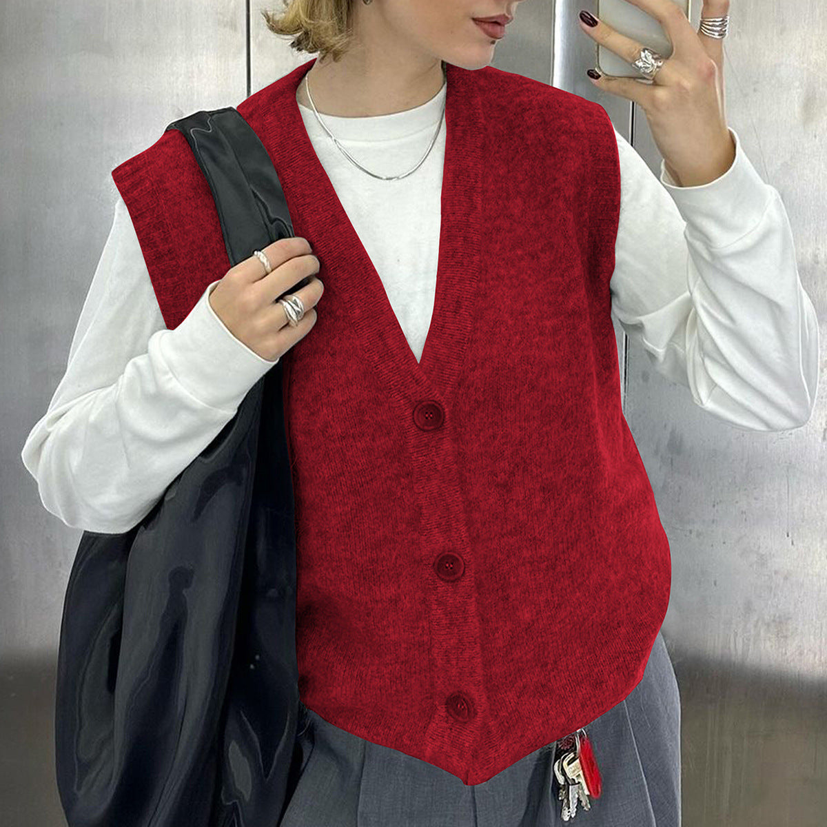 New Women's Casual Simple Buttons Woolen Small Vest/suspenders/tube Top