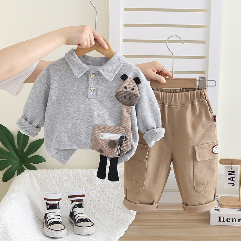 Fashionable Trendy Three-dimensional Giraffe Long-sleeved Trousers Children's Suit