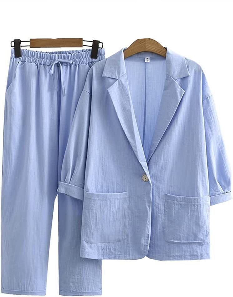 Women's Autumn Commuter Cotton Linen Pocket Loose Fashion Casual Suit