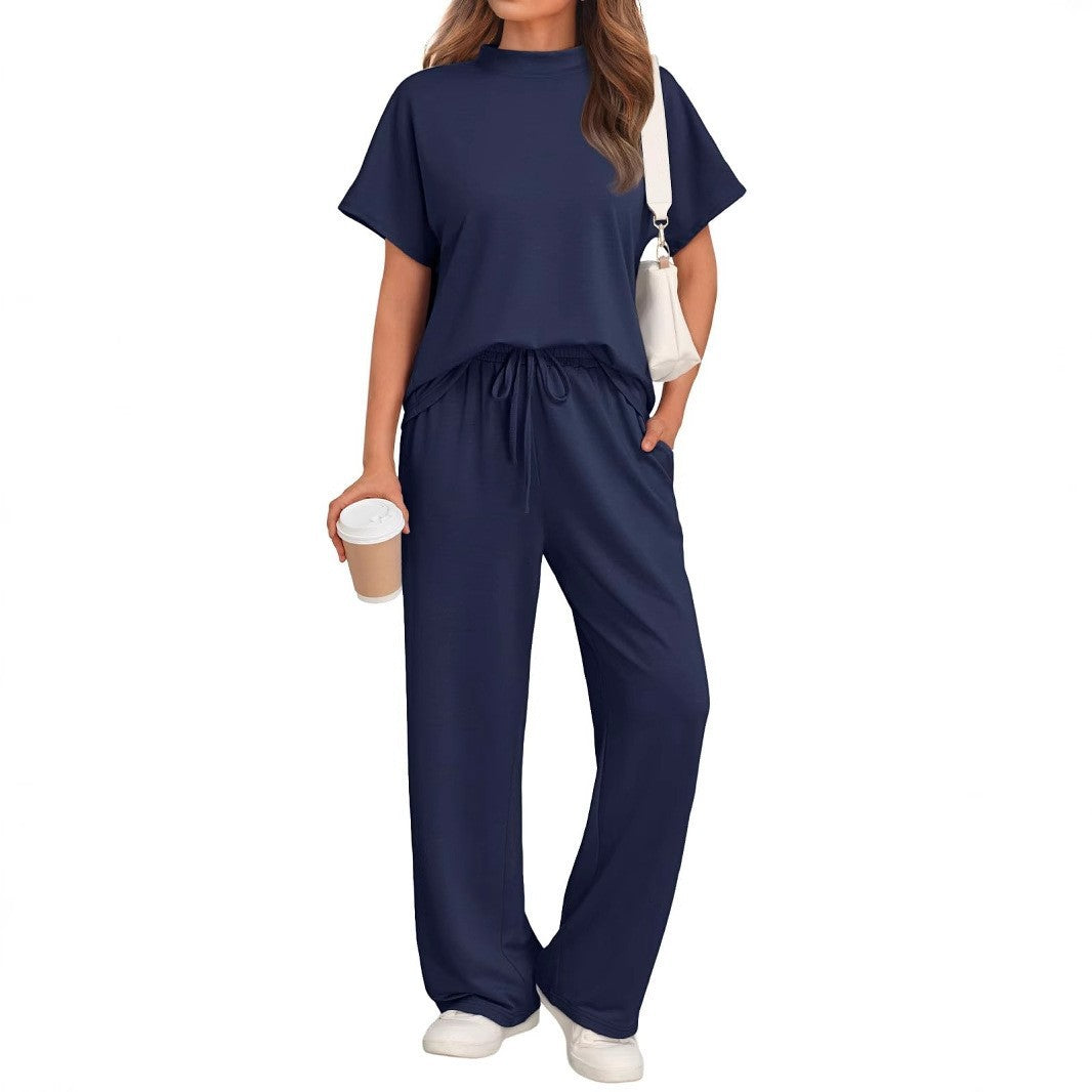 High Collar Loose Long Sleeve Waist Fashion Casual Suit