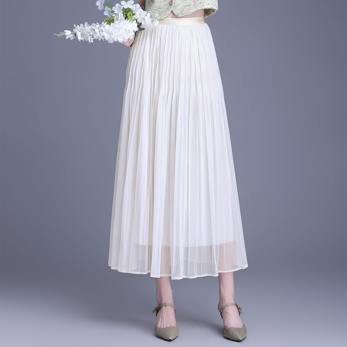 Effect Pleated Fashion A- Line Dress Elastic Skirt