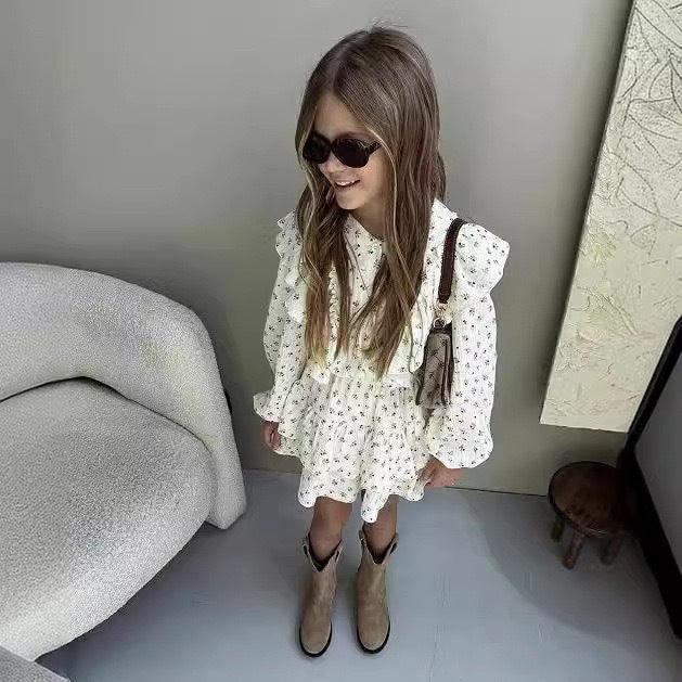 Floral Cotton Linen Lace Shirt Tiered Skirt Children's Suit