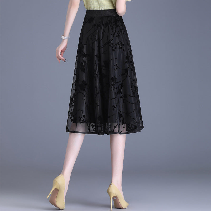 Women's Tulle High Waist Pleated Black Slimming A- Skirt