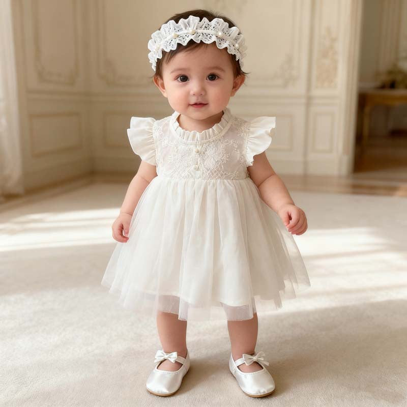 Lace Gauzy Skirt Ruffle Collar Flounced Sleeve Children's Dress