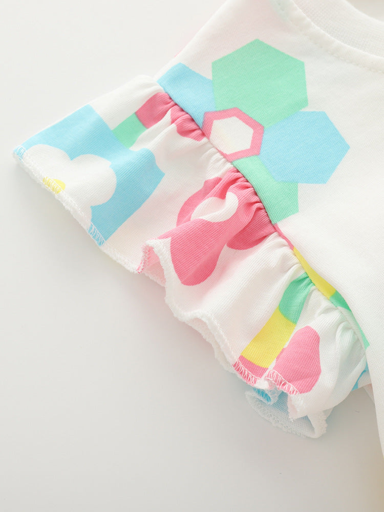 Summer Round Neck Short Sleeve Cute Little Two Children's Suit