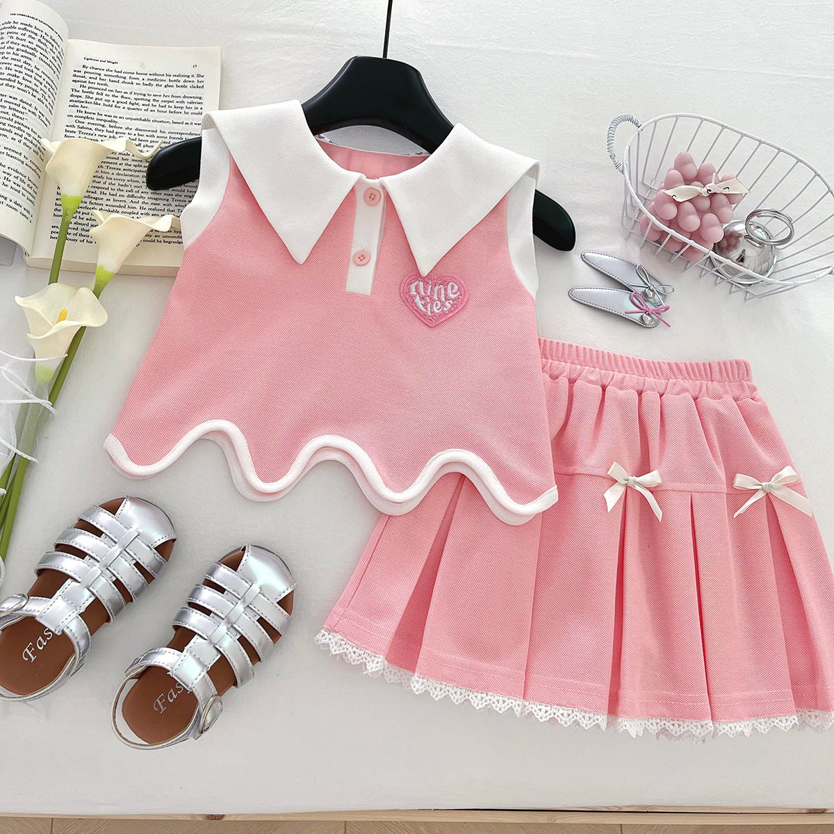 Children's Summer College Sleeveless Vest Pleated Skirt Fashionable Stylish Children's Suit