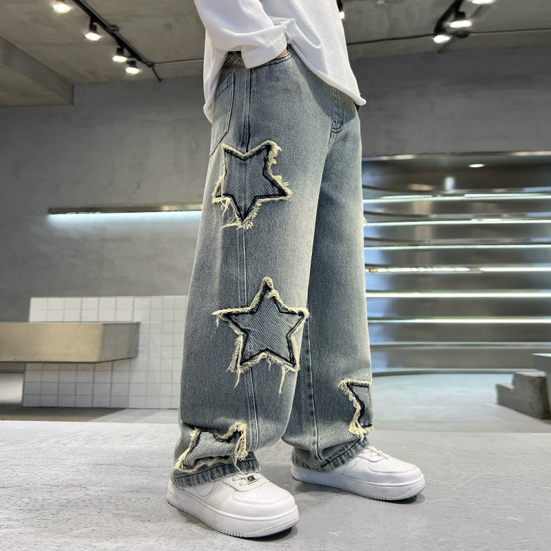 Children's Clothing Jeans Five-pointed Star Boy Trousers Medium Big Children's Pants