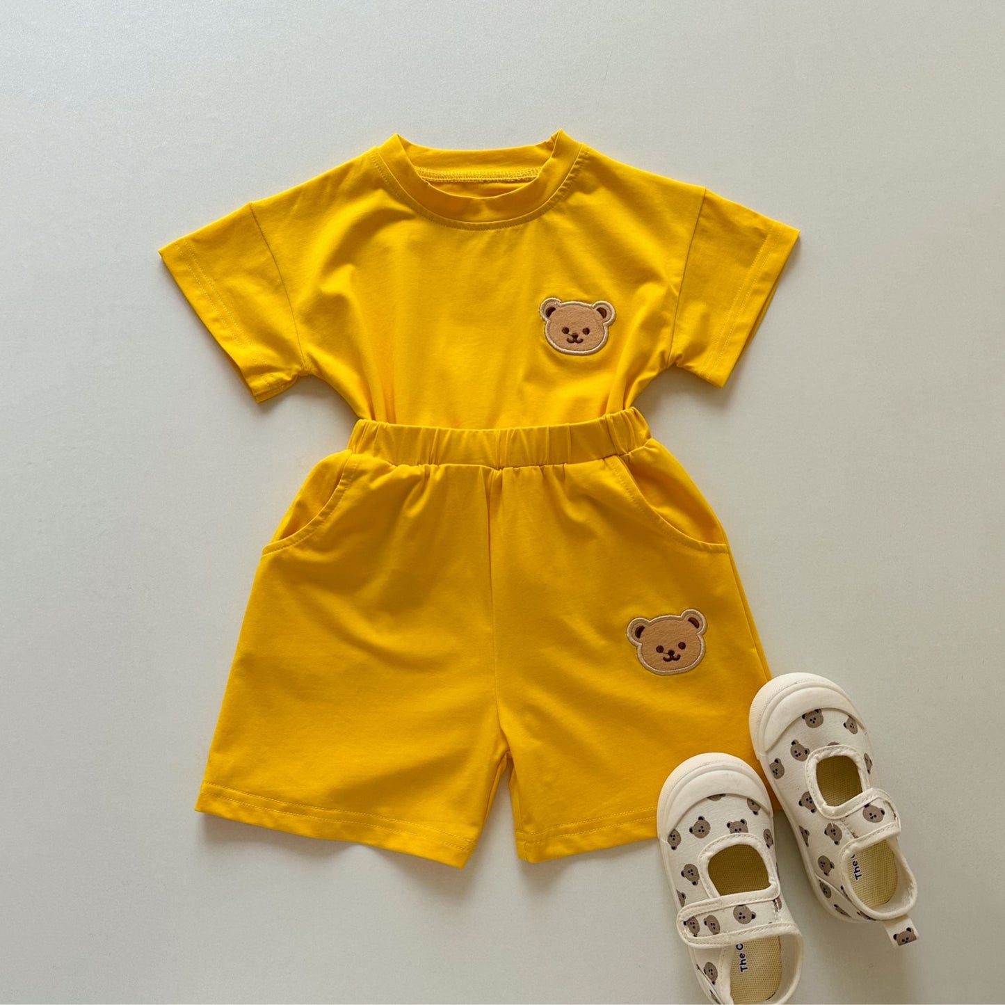 Thin Little Bear Cartoon Infant Clothes Short Sleeve Shorts Split Children's Suit