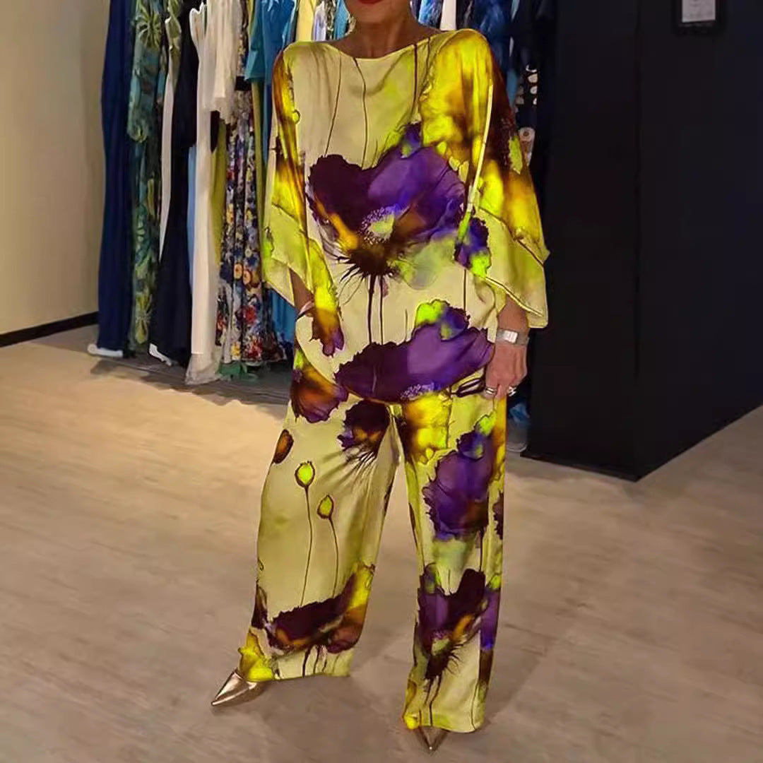 Urban Elegant Loose Printed Batwing Sleeve Suits