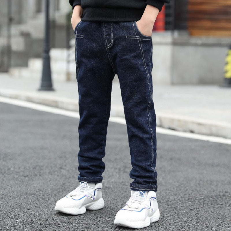Children's Korean Medium Large Jeans Stretch Solid Children's Pants