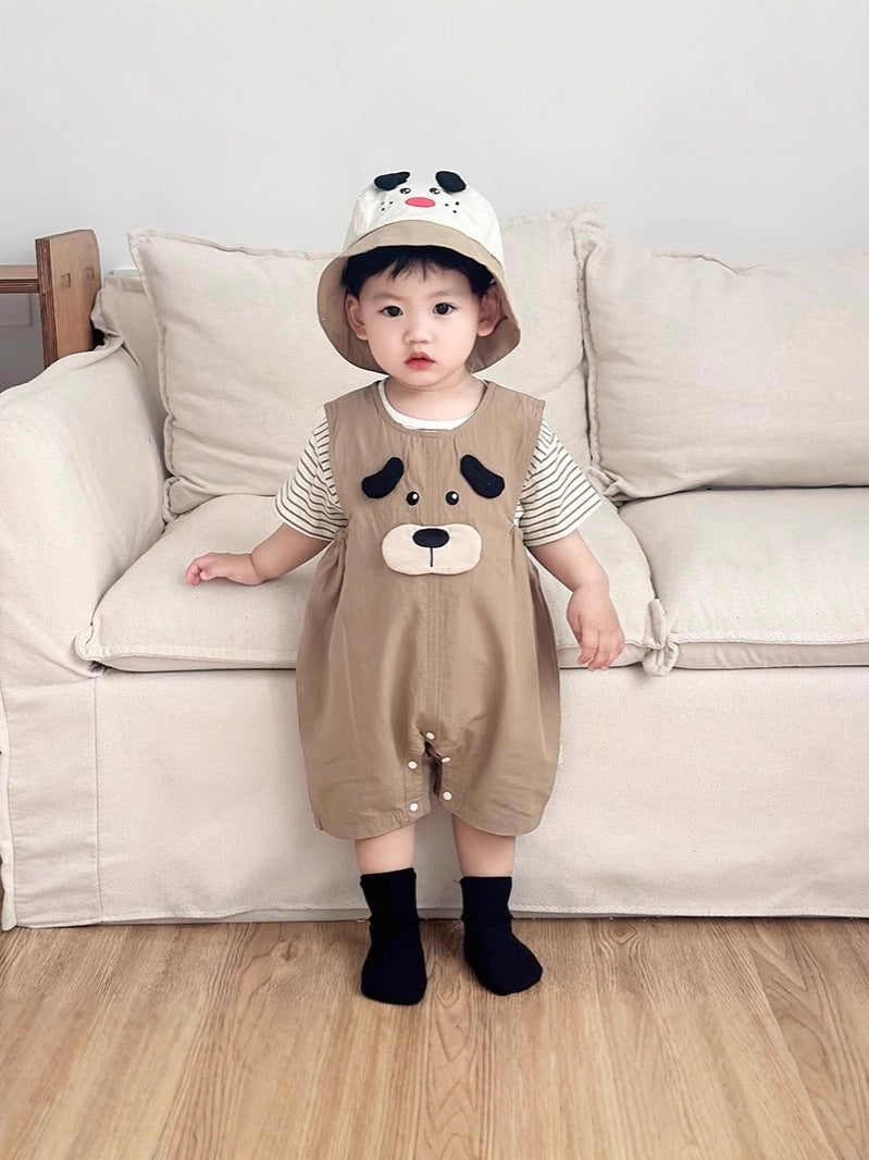 Summer Wear Boy Striped Short Sleeve Cute Suspender Pants Children's Suit