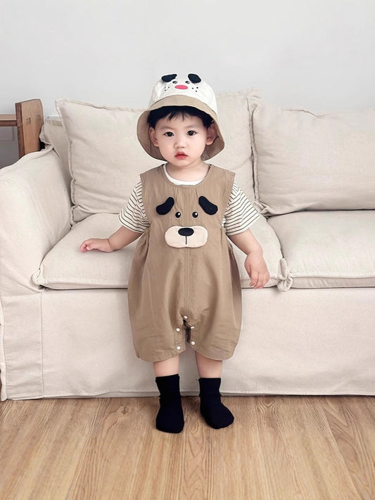 Summer Wear Boy Striped Short Sleeve Cute Suspender Pants Children's Suit