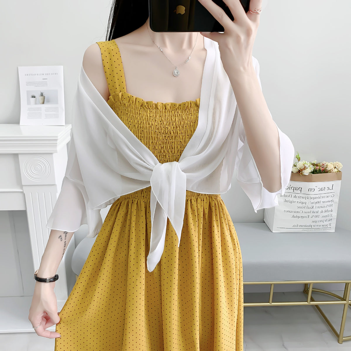 Women's Fairy Sun Protection Summer Lightweight Breathable Sling Dress Small Lace Shirt, Chiffon Shirt