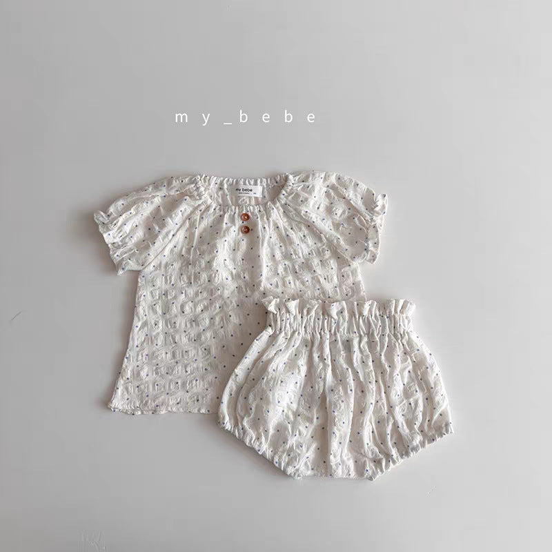 Children's Korean Style Clothing Summer Polka Dot Striped Short-sleeved T-shirt Large Children's Suit