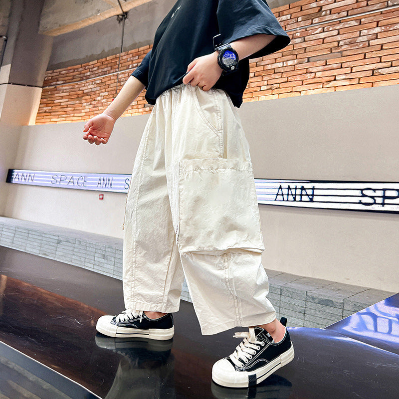 Children's Boys Summer Thin Lantern Ankle Length Cargo Korean Style Children's Pants