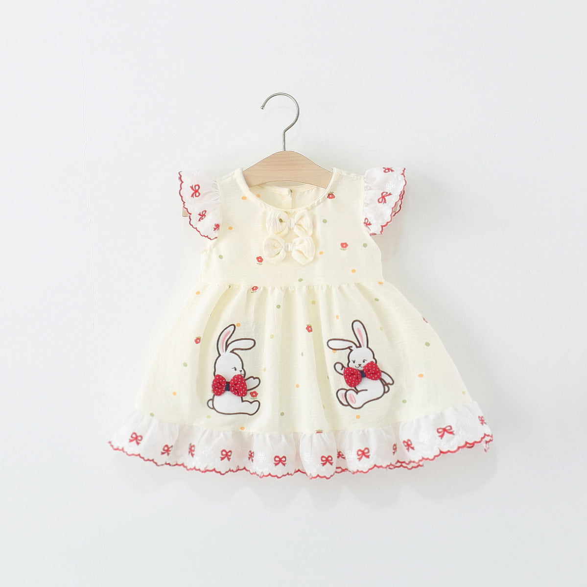 Children's Clothing Summer Cartoon Rabbit Bow Single Layer Cotton Princess Children's Dress