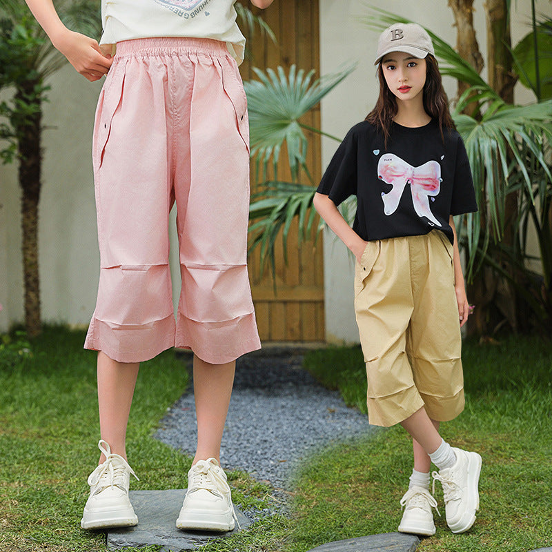 Summer Thin Cropped Medium Big Large Size Loose Cargo Children's Pants