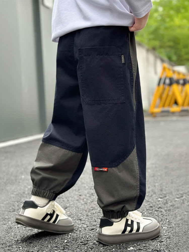 Children's Clothing Boys Cargo Boy's Sports Trousers Color Matching Green Children's Pants