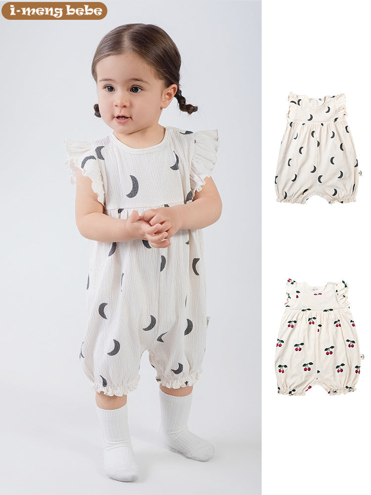 Summer Bubble Cotton Flounced Sleeve Jumpsuit Infant Thin Outerwear Jumpsuit, Climbing Suit
