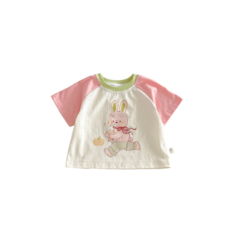 No Cartoon Summer Western Style Bunny Multicolor Printing Children's T-shirt