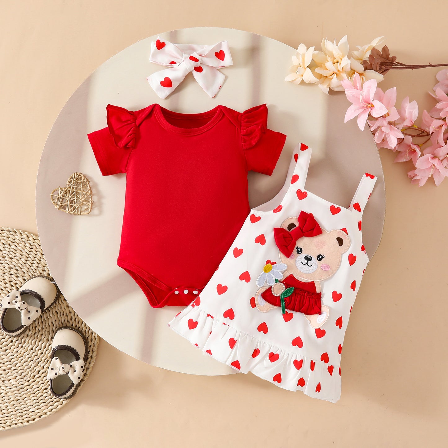 Children's Clothing Summer Short Sleeve Triangle Rompers Love Bear Zhang Zi Children's Suit