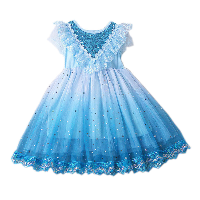 Elsa Short Sleeve Mesh Puffy Skirt Children's Dress