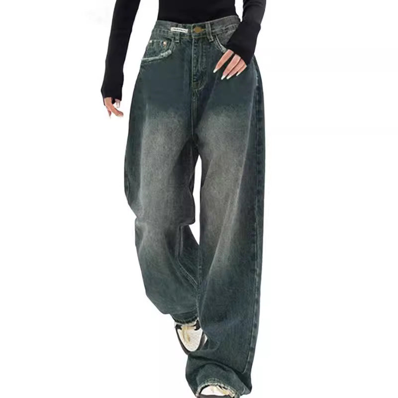 Women's American Antique Dark Blue Straight Mopping Women's Jeans