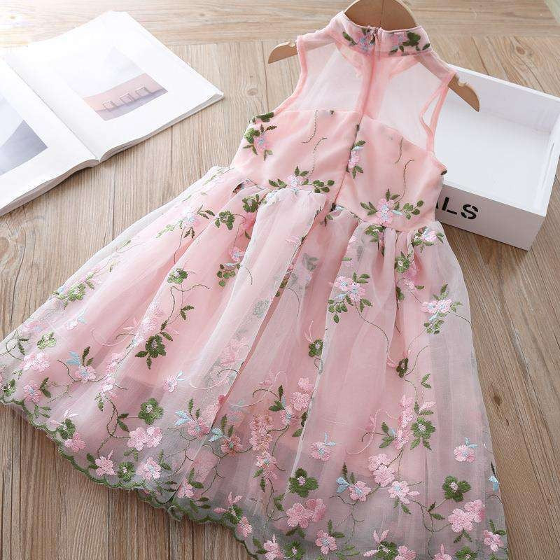 Children's Clothing Summer Flower Embroidery Fashionable Long Children's Dress