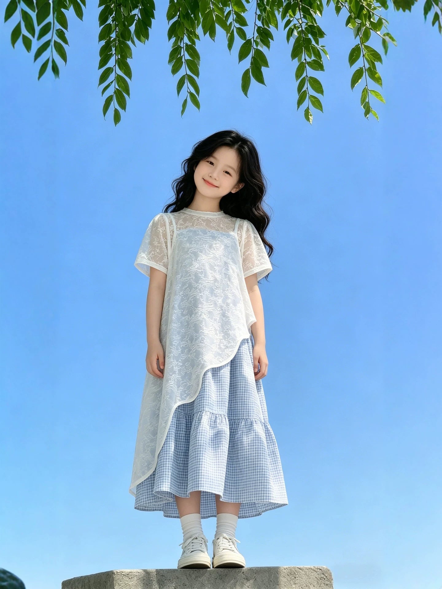 Children's Summer Korean Lace Stitching Dress Princess Style Western Children's Suit