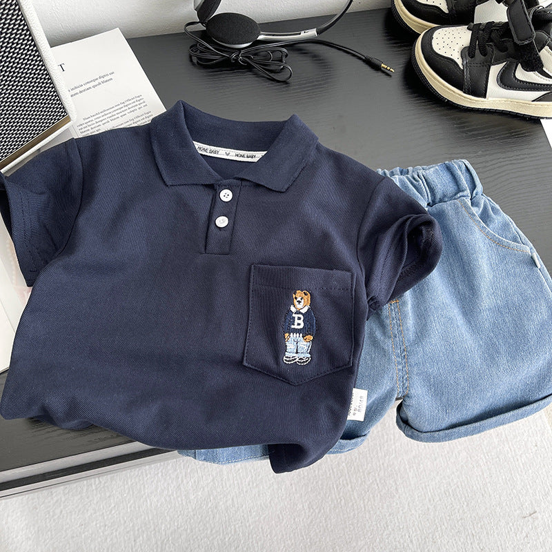 Children's Clothing Casual Cotton Shirt Lapel Short Sleeve Children's Suit