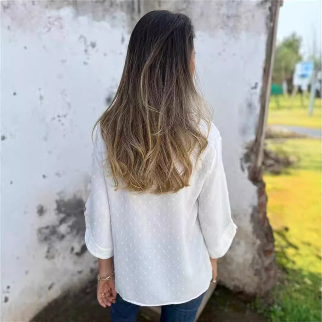 Thick Fashion Elegant Graceful Solid Color Jacquard Women's T-shirt