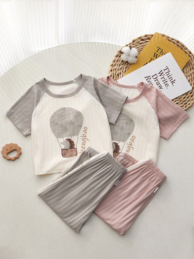 Children's Short-sleeved Summer Thin Bamboo Fiber Small Boys Trousers Children's Suit