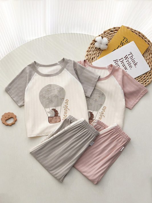 Children's Short-sleeved Summer Thin Bamboo Fiber Small Boys Trousers Children's Suit