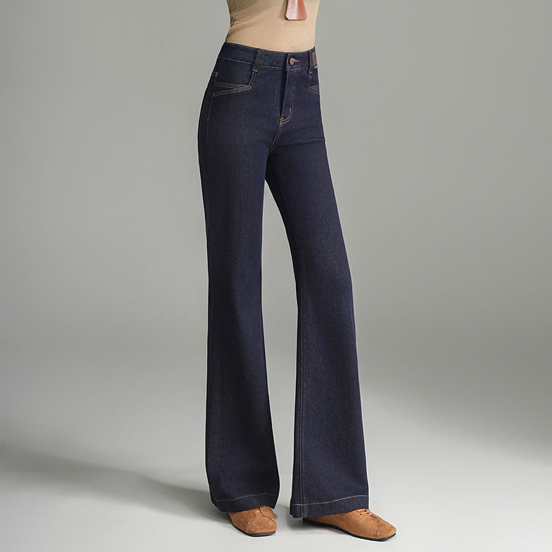 Women's Autumn Dark Blue High Waist Slimming Casual Pants