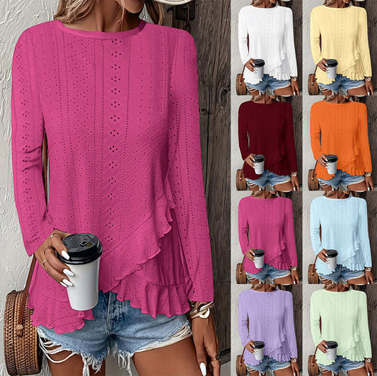 Women's Fashion Casual Solid Color Long Sleeve Women's T-shirt
