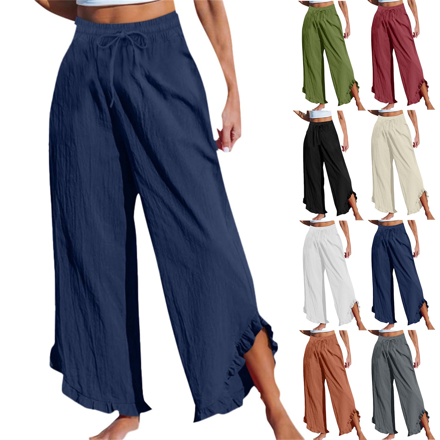 Women's High Waist Pleating Irregular Trousers Cotton Linen Casual Pants