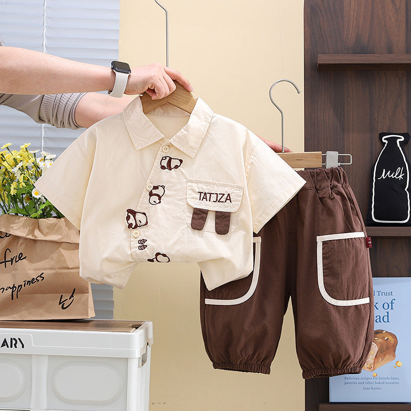 Thin Shirt Short Sleeve Two-piece Summer Breathable Children's Suit