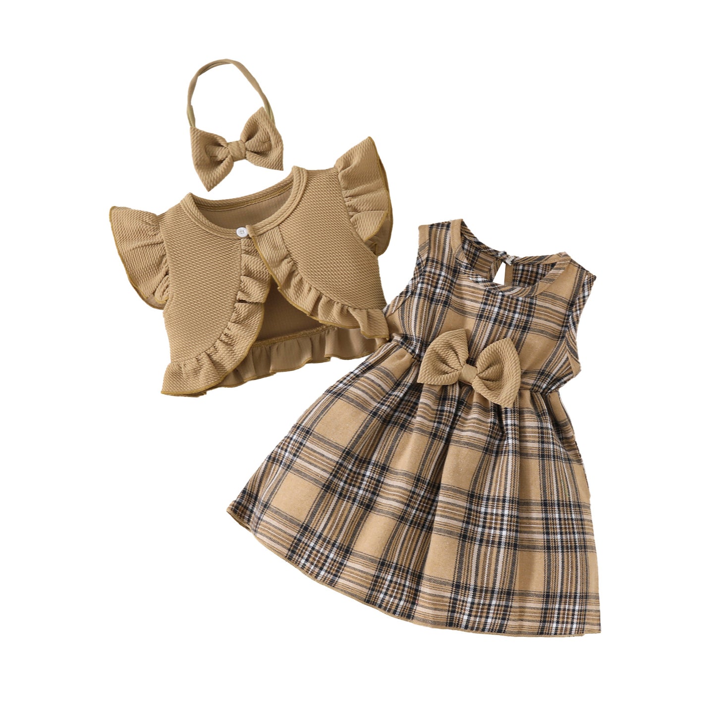 Set Sleeveless Ruffled Cropped Coat Top Plaid Children's Suit