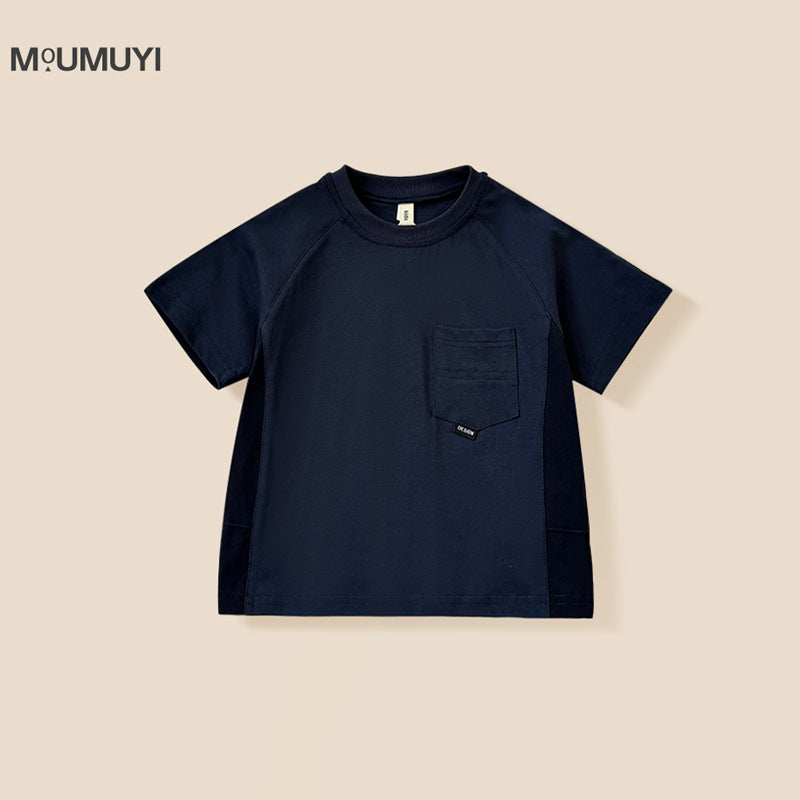 Children's Summer Solid Color Pocket Toddler Trendy Children's T-shirt
